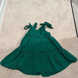 Emerald Green Tie-Shoulder Tiered Sundress for Kids